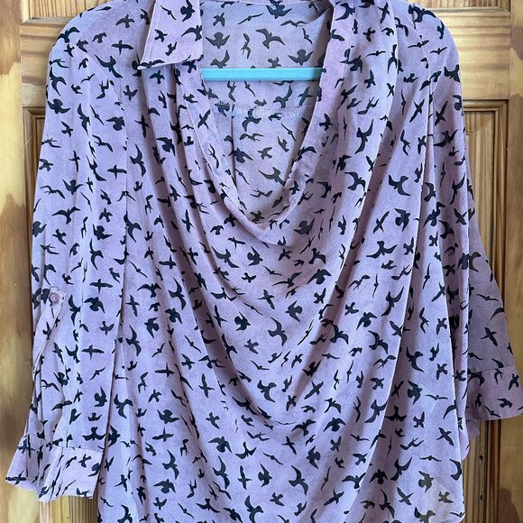 Modcloth Sheer Mauve Bird Shirt, Size M - Picture 1 of 2
